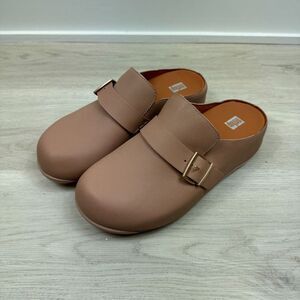 FitFlop Shuv Buckle Strap Leather Clogs Womens 10 Beige